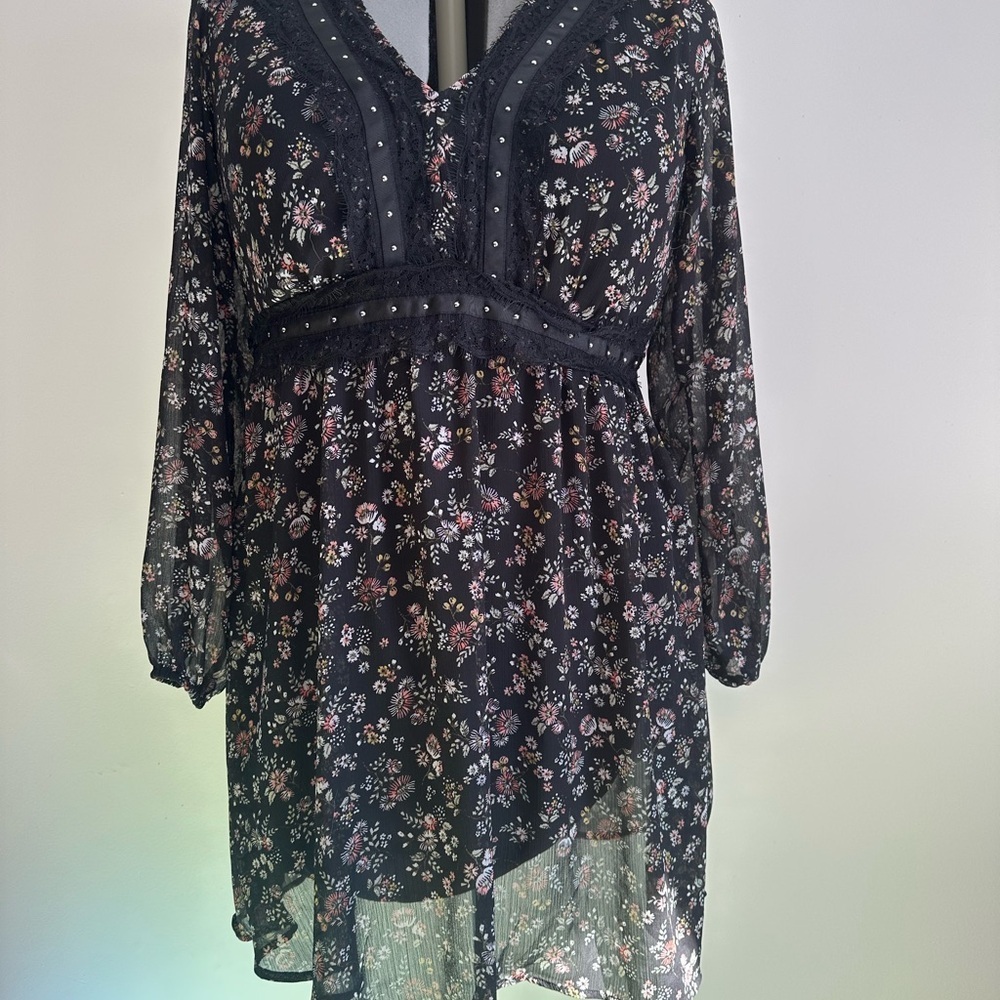 **3 for $15**Ardene Black Floral Long Sleeve Dress